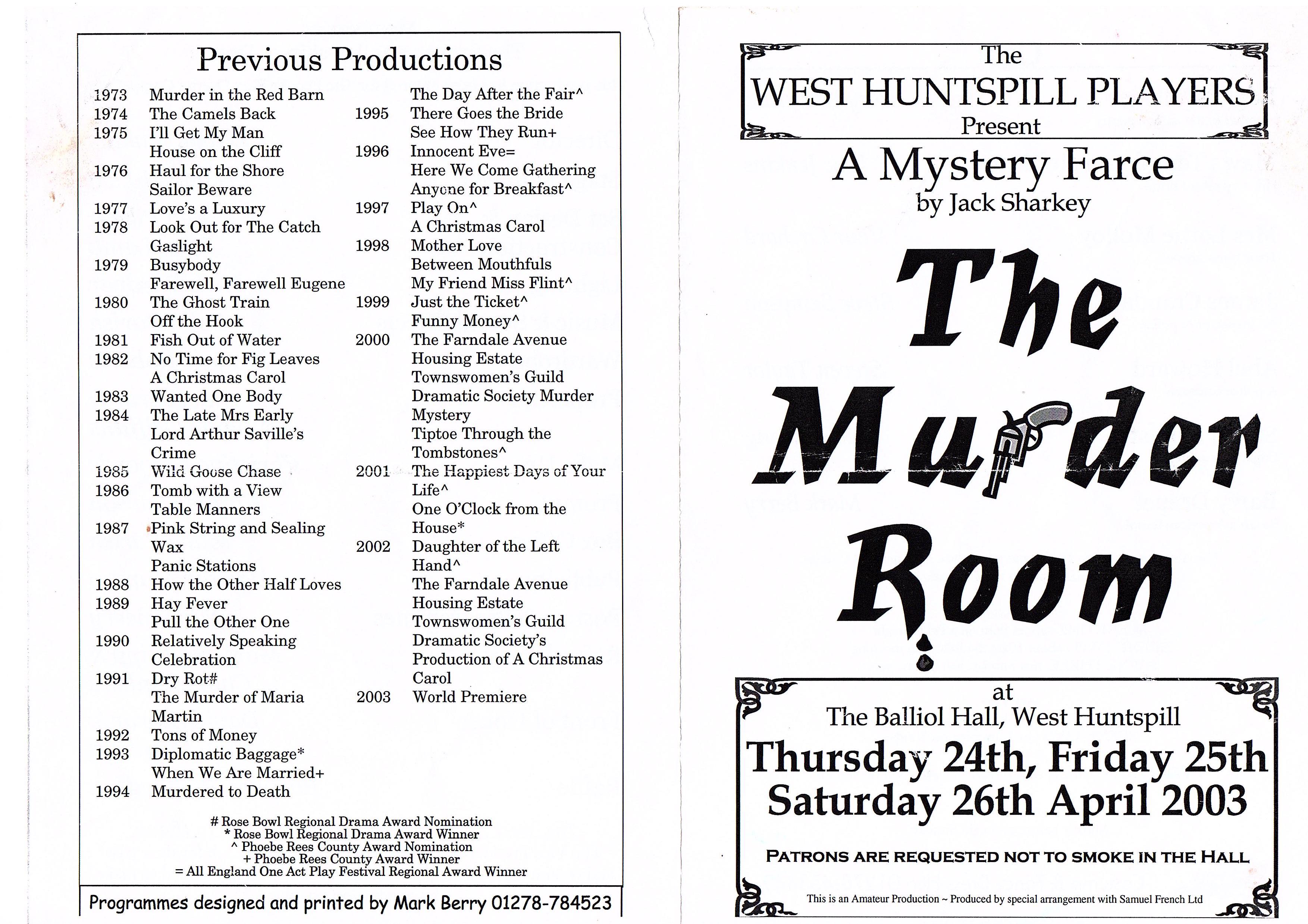 The Murder Room 2003 programme
